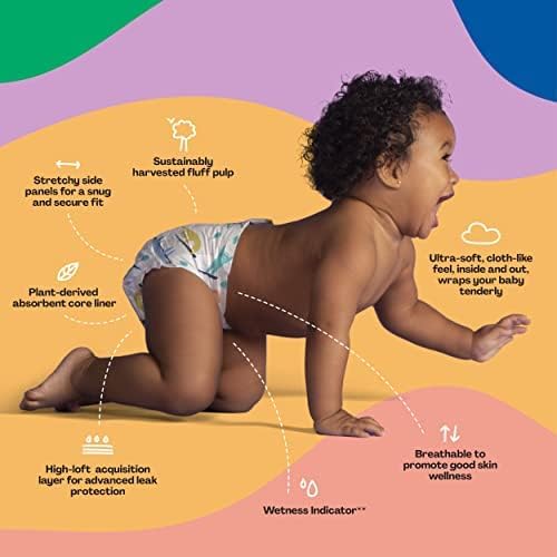 Hello Bello Baby Diapers Newborn Disposable | Plant-Based Material | Extra-Absorbent | Hypoallergenic | Alphabet Soup | 32 Count, Pack of 4
