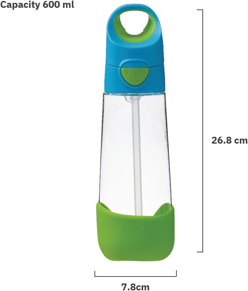 b.box Kids Water Bottle – 20oz Tritan Toddler Drink Bottle with Straw for School, Daycare, Travel w/Easy-Grip Triangular Design, Leak Proof Lid & Handle, BPA Free, Dishwasher Safe (Ocean Breeze)