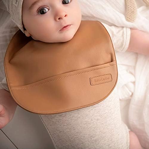 Vegan Leather Easy Clean Baby Bibs with Practical Pocket and Snaps - Great for Feeding and Teething Infants 0-12 Months
