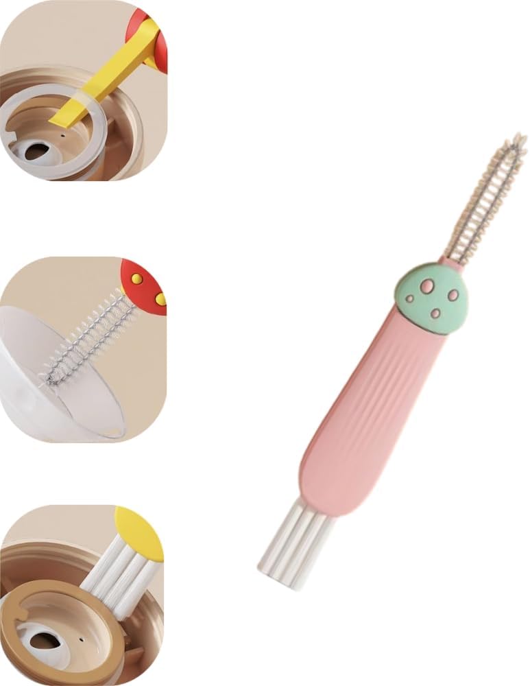 3 in 1 Cup Lid Cleaning Brush, 2024 New Crevice Cleaning Brush Set for Baby Bottle Gap Tight Spaces Cup, 3 in 1 Multifunctional Cleaning Brush Portable Cup Lid Cleaner with Brush(A)