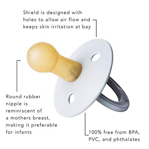 BIBS Pacifiers Colour Collection | Natural Rubber Baby Pacifier | Set of 2 BPA-Free Soothers | Made in Denmark | 0+ Months (Pack of 2) | Blossom