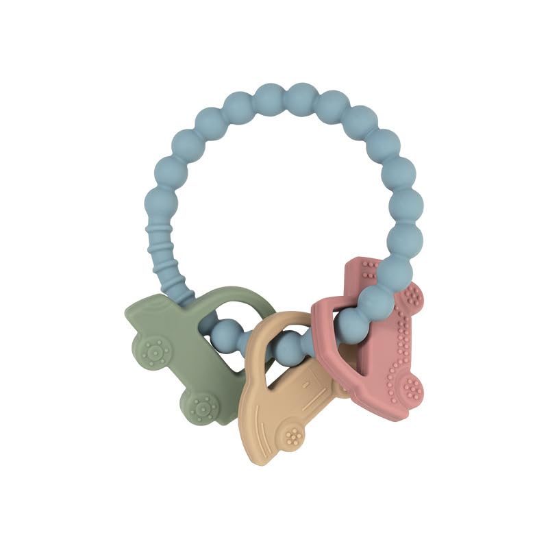 Baby Silicone Ring Toy with 3 Cars Teether,Food Grade Silicone Chew Toys for 3-6,6-12,12-18 Months Newborns,Infants,Toddlers Teething Relief,Safe and Soft,BPA Free,Baby Essentials.