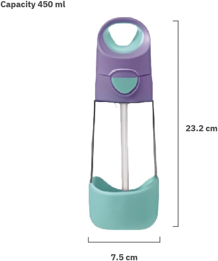 b.box Kids Water Bottle – Tritan Toddler Drink Bottle with Straw for School, Daycare, Travel w/Easy-Grip Triangular Design, Leak Proof Lid & Handle, BPA Free, Dishwasher Safe (Lilac Pop)