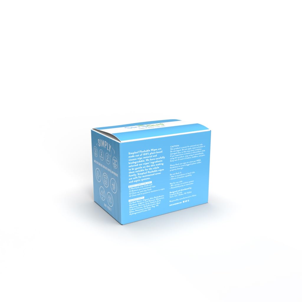 Simpleaf Flushable Unscented Single Pack Wet Wipes | Eco-Friendly Paraben & Alcohol Free | Hypoallergenic & Safe for Sensitive Skin | Soothing Aloe Vera Formula | (30 x 4 Single Pack Wipes)