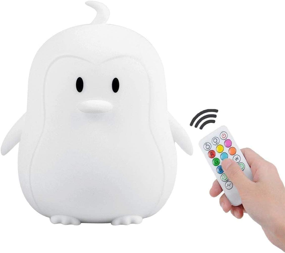 Big Size Night Light, Portable Silicone Bedside Lamp, Multicolor Light with Remote Control, USB Rechargeable led Light for Kids/Baby Bedroom/Adults/Children/Gift - Large Penguin