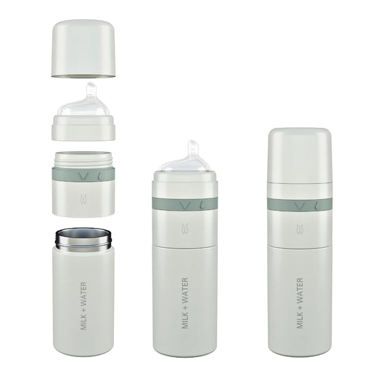 MILK & WATER All in One Baby Bottle & Baby Formula Dispenser On The Go, 9oz - Keeps Water Warm & Formula Fresh - Baby Formula Mixing Bottle with Anti Colic Nipple - Leak-Proof - 3+ Months (Green)