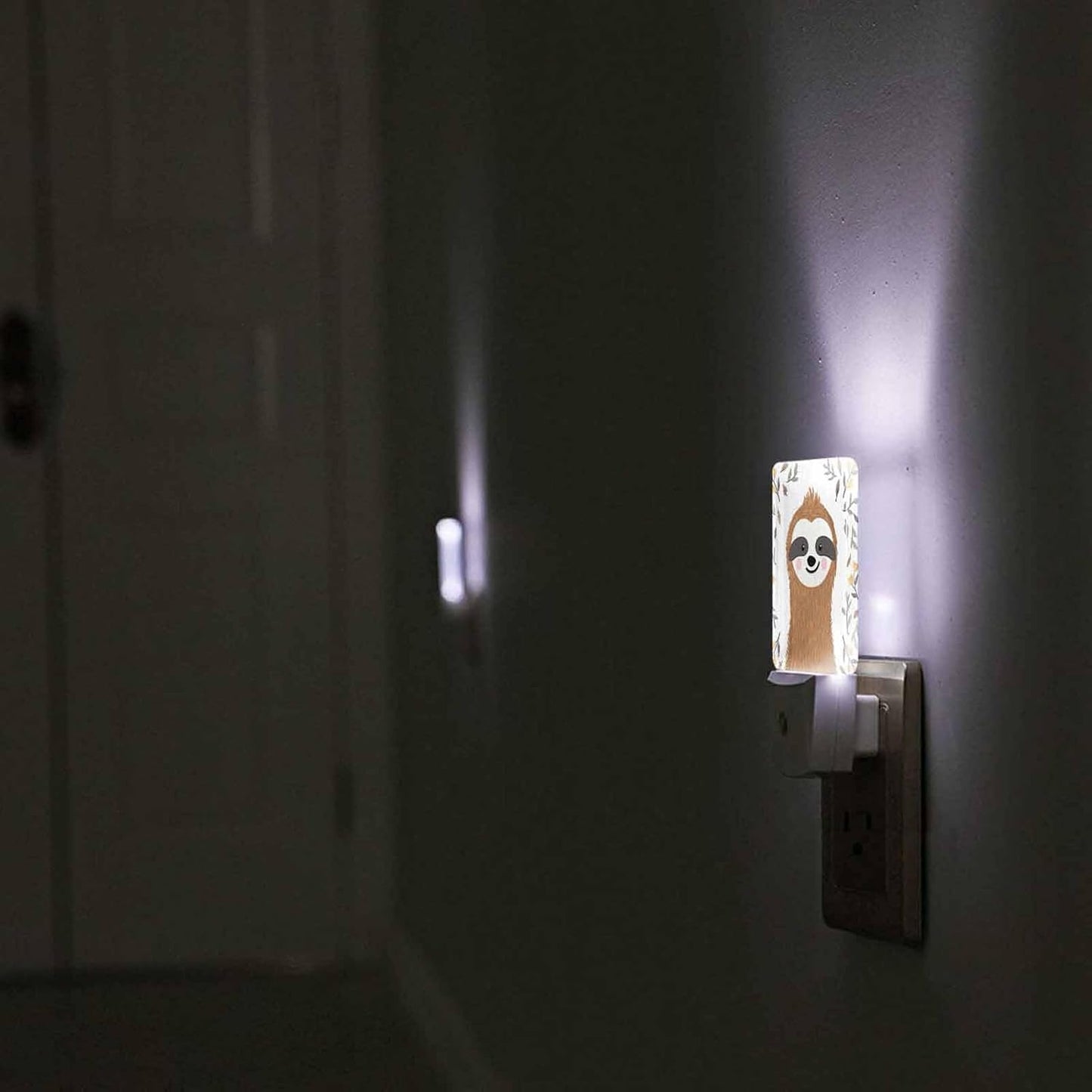 LED Night Light,Cute Baby Sloth Flower Leaf LED Night Light Plug into Wall with Dusk to Dawn Light Sensor White Energy Efficient Nightlight for Bedroom Bathroom Hallway Living Room Kitchen