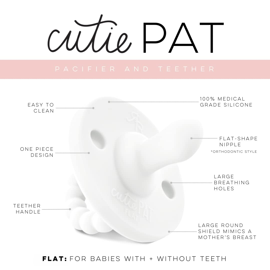 Ryan & Rose Cutie PAT All-in-One Pacifier and Teether Massaging Teething Ring and Hideaway Binky for Growing Babies (Canvas (3 Pack), Flat)