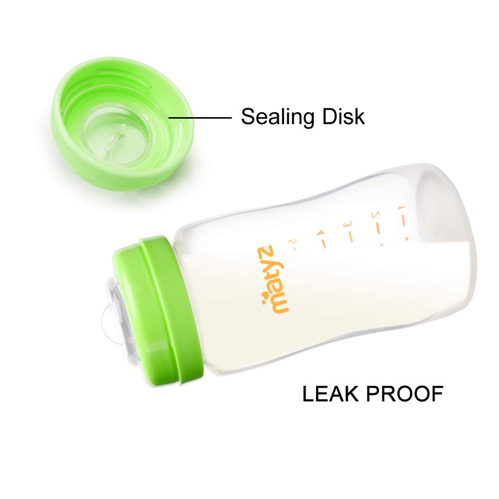 Matyz 4-PACK Breastmilk Storage Bottles With Lids (Green, 8oz Each) - Wide Mouth Breastmilk Collection Storage Bottle - Leakproof Breast Pump Bottle for Spectra Medela Philips Breast Pumps
