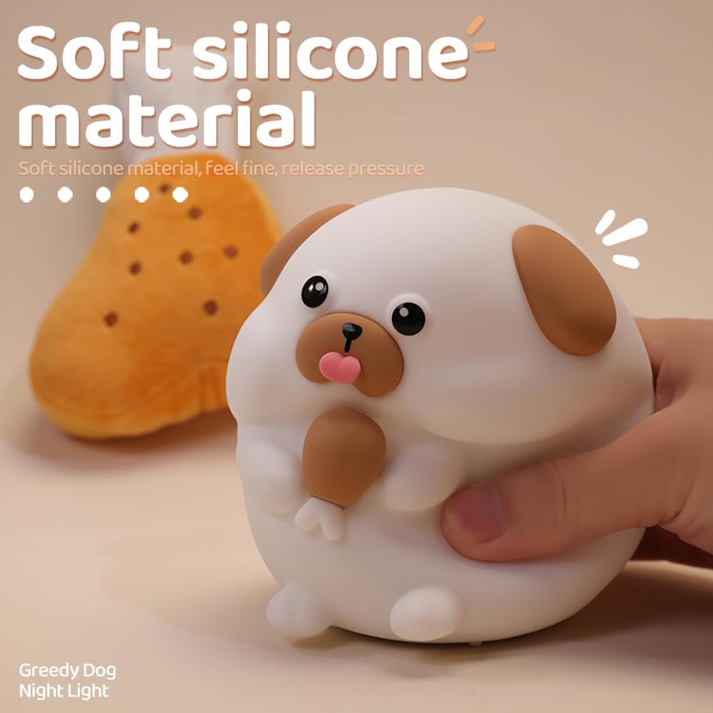 S NMT Cute Dog Silicone Night Light 7 Colors Changeable 3 Brightness Rechargeable Timing Sleeping Lamp Kawaii Cordless Night Lights for Kids Room Decor