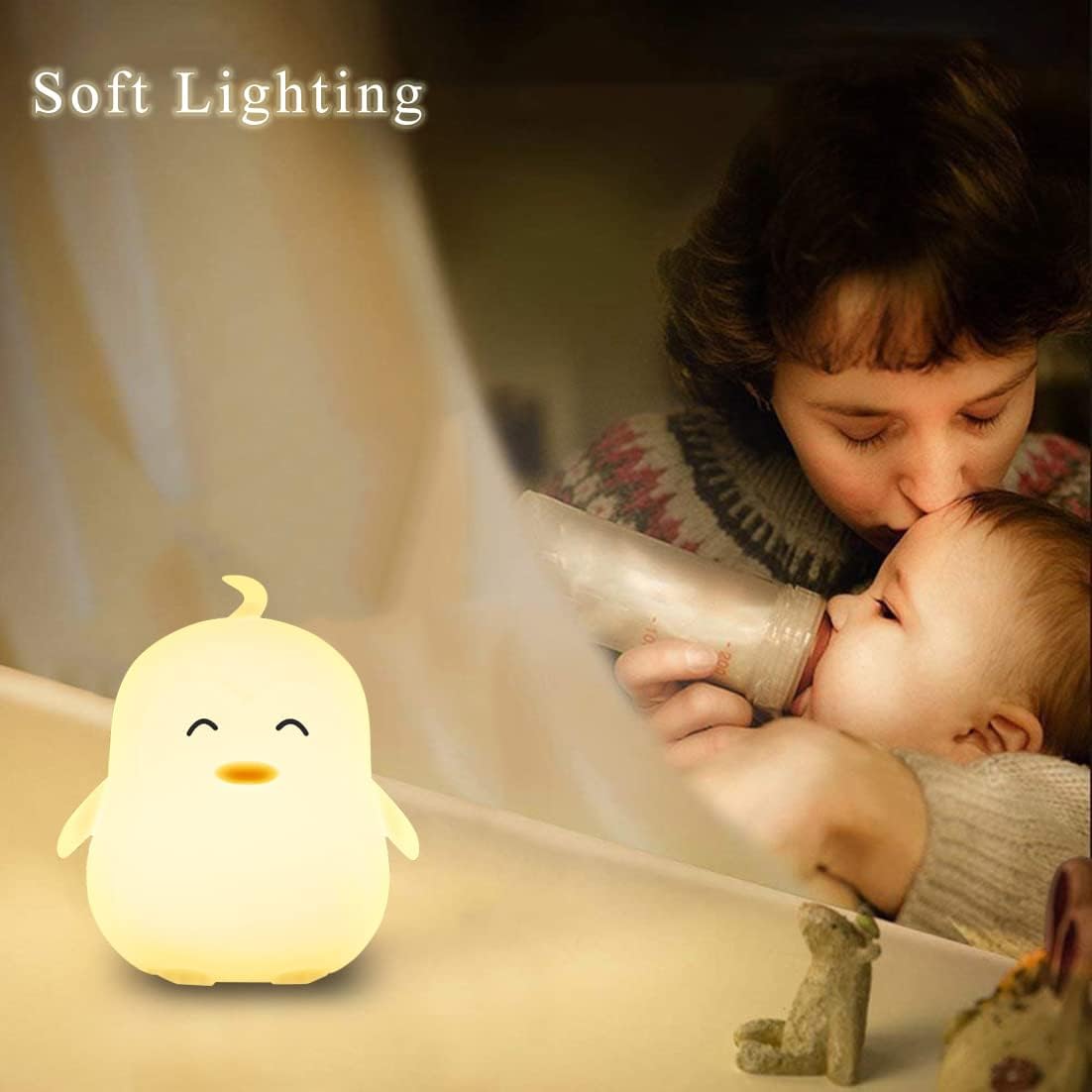 WHA&DARREN Penguin Night Light for Kids, Portable, Rechargeable Silicone Baby Night Light, Girls and Boys Animal Lamp, Kawaii Lamp