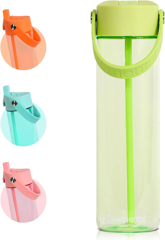 Elemental Splash Water Bottle with Straw - BPA-Free Tritan Plastic Reusable Water Bottle with Strap - Ideal for Travel, Gym and Sports - Leak Proof when Spout is Closed - 26oz - Key Lime