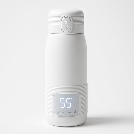 Portable Bottle Warmer for Travel – 12oz Portable Milk Warmer for Travel, LED Display, 3-Min Fast Heating, 10H Battery Life Leakproof for Breastfeeding, Formula, Camping Car Use (White, 12 oz)