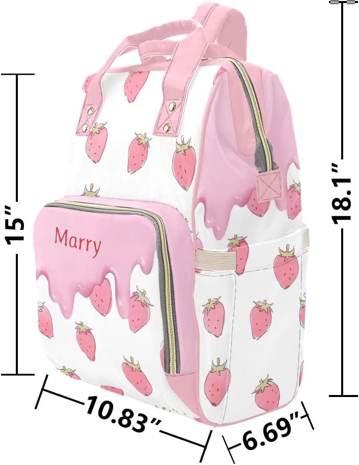Pink Strawberry Diaper Bags with Name Waterproof Mummy Backpack Nappy Nursing Baby Bags Gifts Tote Bag for Women