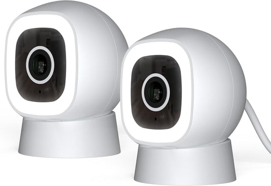 Luna 2K AI Wired Cameras for Home Security, Outdoor/Indoor, 2.4GHZ Wi-Fi, Smart Alerts, Color Night Vision, Spotlight/Siren, Magnetic Mount, Cloud & CVR Storage, 2-Way Audio (2-Pack, White)