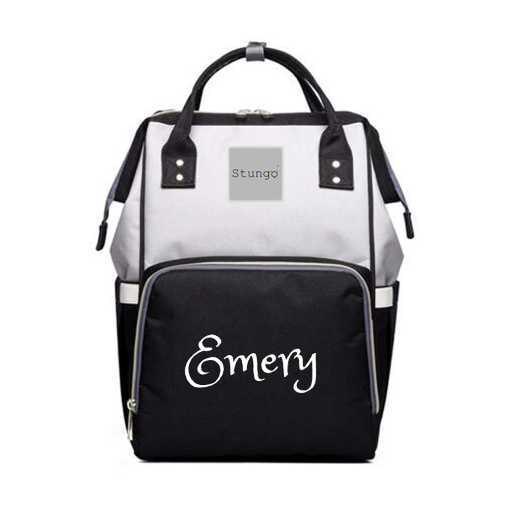 Personalized Large Diaper Bag Knapsack/Tote Bag/Backpack -Custom Monogram Embroidered for Infant/Baby Bag/ (Black/Grey)