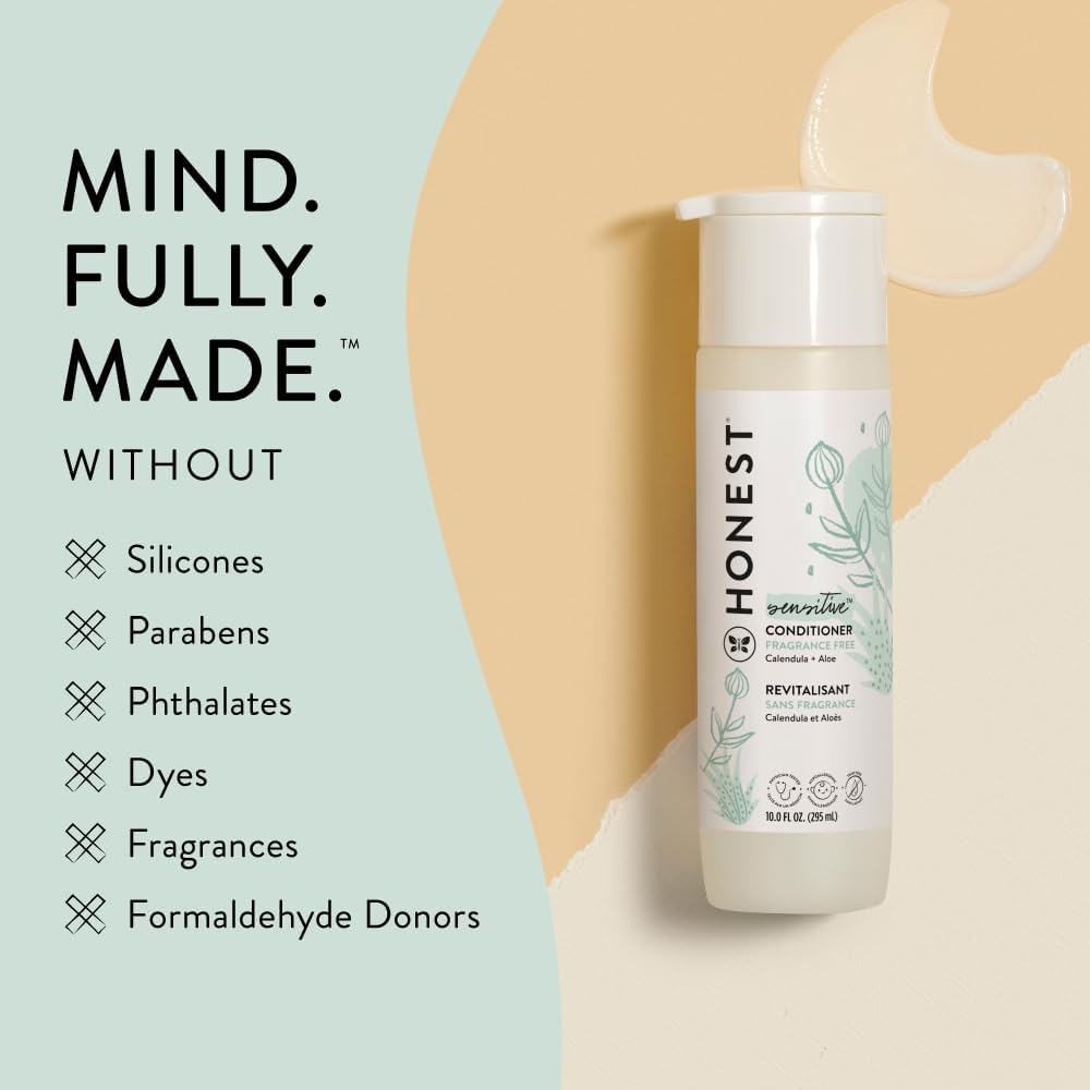 The Honest Company Silicone-Free Conditioner, Gentle Tear-Free Hypoallergenic Baby Hair Care with Naturally Derived Ingredients, Fragrance-Free for Sensitive Skin, 10 fl oz