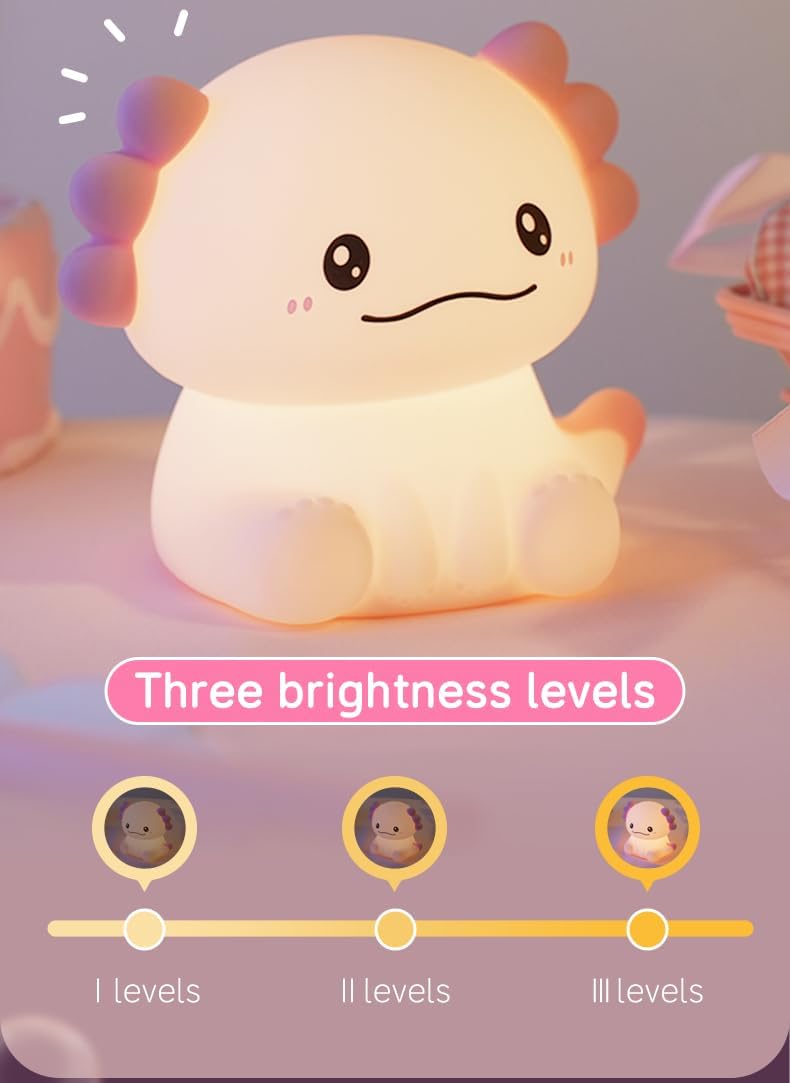 Axolotl Night Light for Adults Kids,Cute Axolotl lamp with 7 Colors Gifts Rechargeable Light Table Lamp Bedside Lamp,LED Animal Silicone Sleep Night Lamp Cute Room Decor Night Light for Girls Boys
