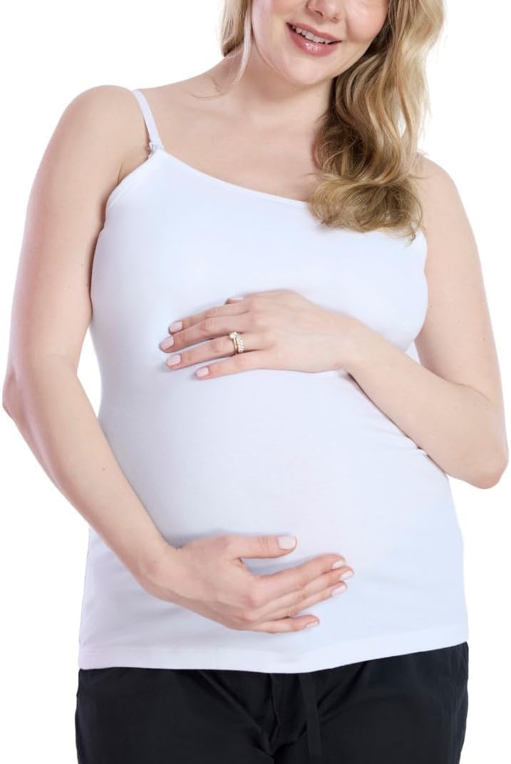 Motherhood Maternity Women's Clip Down Nursing Tank Top Cami with Adjustable Straps and Built-in Shelf Bra for Breastfeeding