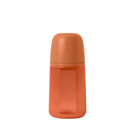 Suavinex Color Essence SX PRO Physiological Soft Flexible Silicone Baby Bottle, Anti Colic Baby Bottles, Supports Breast Feeding Babies, Made in Spain, Medium Flow, 8oz, Sunset Orange
