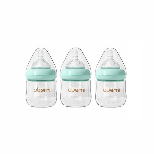 Glass Baby Bottles, Newborn Baby Bottle 4oz/120ml with Slow Flow Breast-Like Nipple for 0+, Anti Colic, BPA Free, Blue/3Pack
