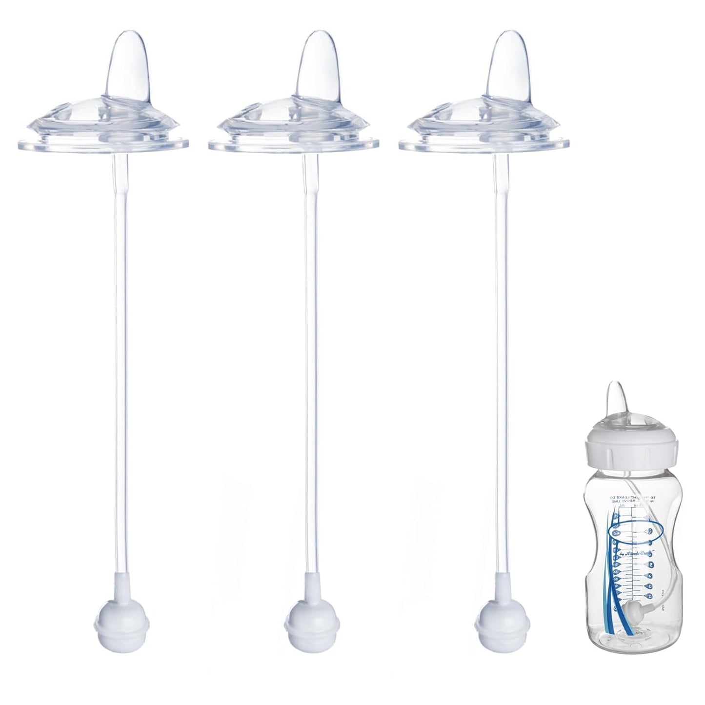 3 Pack Weighted Straw Cup Conversion Kit Compatible with Dr Browns Wide Neck Bottles, Soft Straw Bottle Top Conversion Kit, No-Spill, Transition Kit with Silicone Straws Nipple