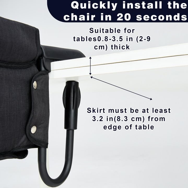 Portable Hook On High Chair with Tray for Babies & Toddlers, 6-36 Months, Collapsible Design, Fits Tables 0.8" to 3.5" Thick, Easy to Clean, with Travel Bag