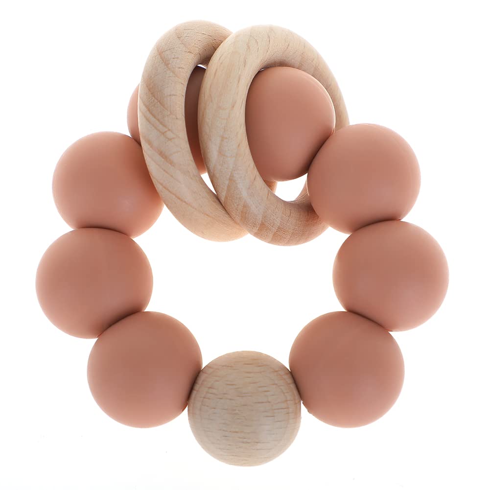 Silicone Baby Teether, Food Grade Silicone & Beech Baby Teething Toy, BPA Free (Muted)