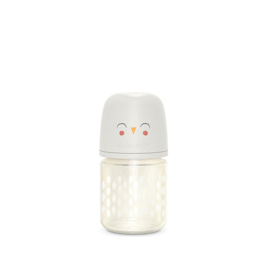Suavinex Bonhomia Glass Baby Bottle with SX PRO Silicone Nipple, Anti Colic Baby Bottles, Baby Bottles for Breastfed Babies, Slow Flow, 0mo, 4oz, Beige