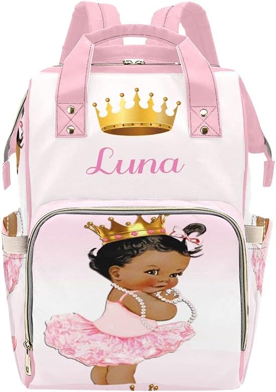 Pink Cute Golden Hat Girl Diaper Bags with Name Waterproof Mummy Backpack Nappy Nursing Baby Bags Gifts Tote Bag for Women One Size