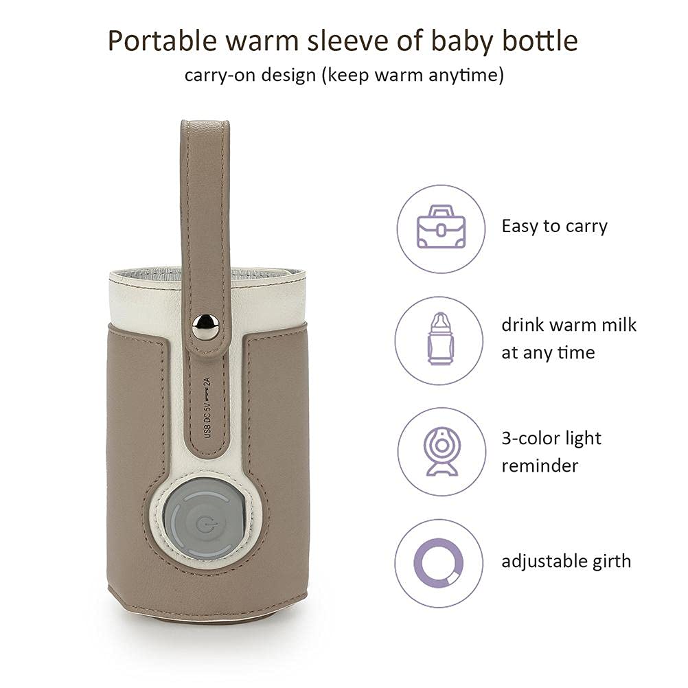 3 Temperature Adjustable Portable Baby Bottle Warmer, Portable Car Travel Bottle Warmer USB Milk Heat Keeper Baby Bottle Warmer (Dark brown)