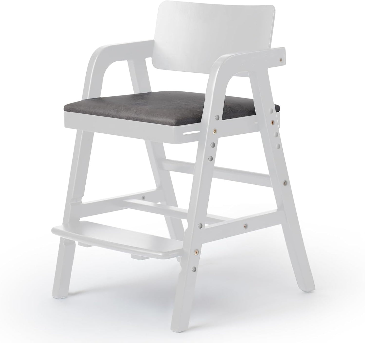 Wooden High Chair Baby Highchair, Portable HighChair for Babies & Toddlers, Adjustable and Convertible Kids Dining Chair with Removable Cushion, Easy to Clean, Water Resistant (White)