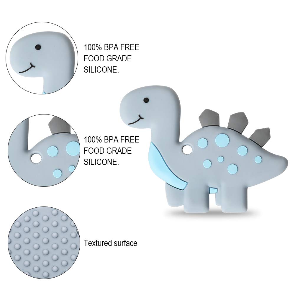 Baby Silicone Teether,Sensory Chew Toys,BPA Free Soft and Effective Infant Teething Pain Relief Toys,Freezer Safe,Food Grade Silicone,Best Shower Gift for Boys and Girls (Dinosaur)