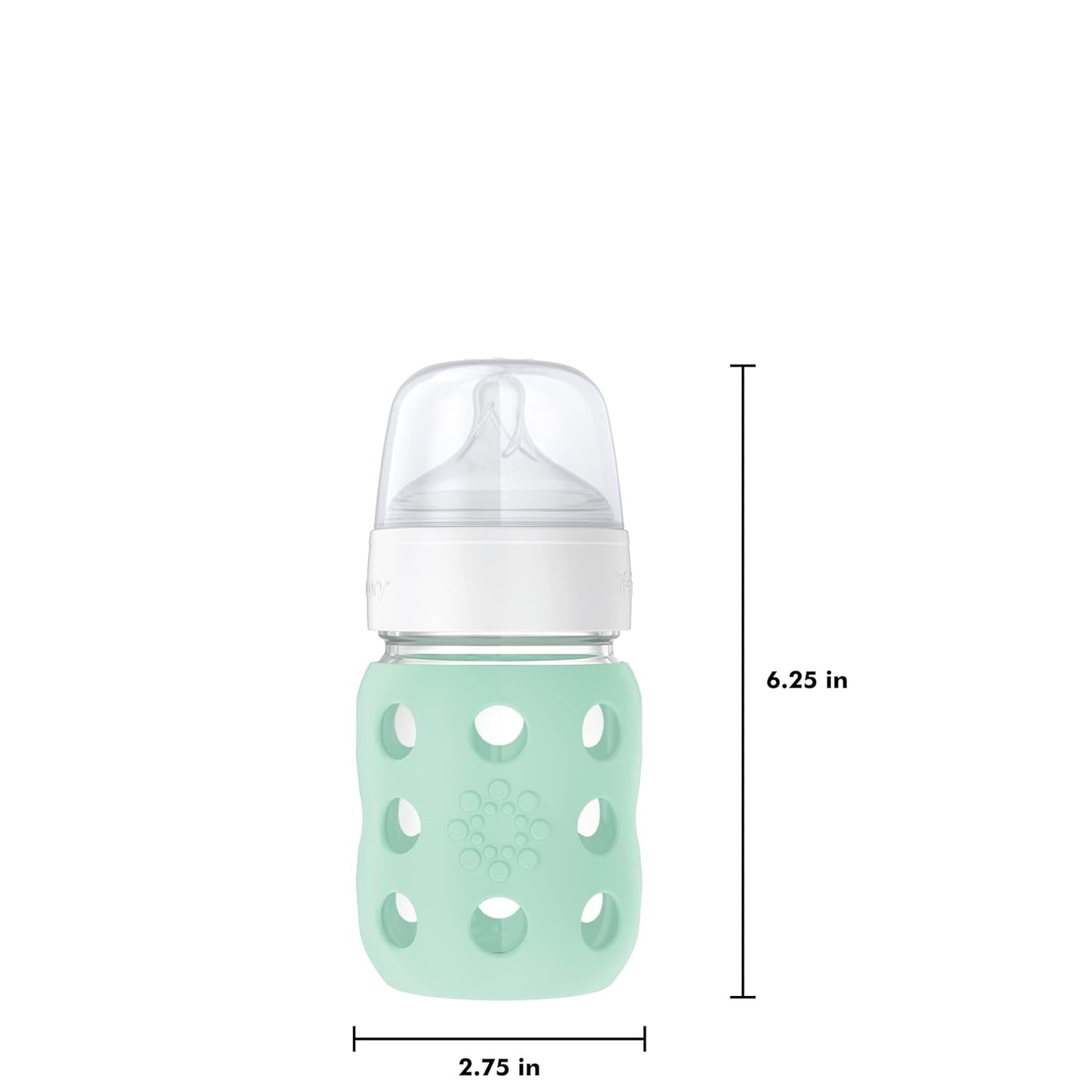 Lifefactory 8-Ounce Wide Neck Glass Baby Bottle with Protective Silicone Sleeve and Stage 2 Nipple, Mint (LG2211WMI4)