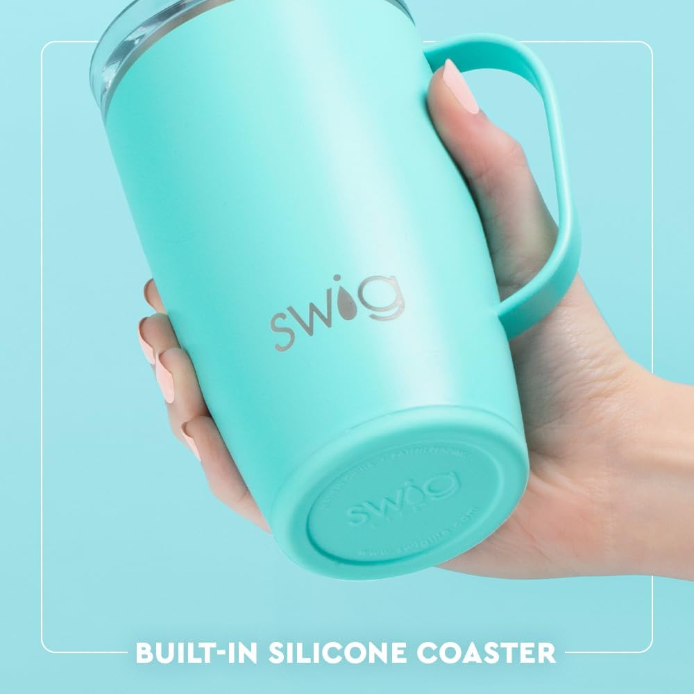 Swig Life 18oz Travel Mug, Insulated Tumbler with Handle and Lid, Travel Coffee Mug, Cup Holder Friendly, Stainless Steel 18 oz Tumbler, Reusable Insulated with Lid (Pretty in Pink)