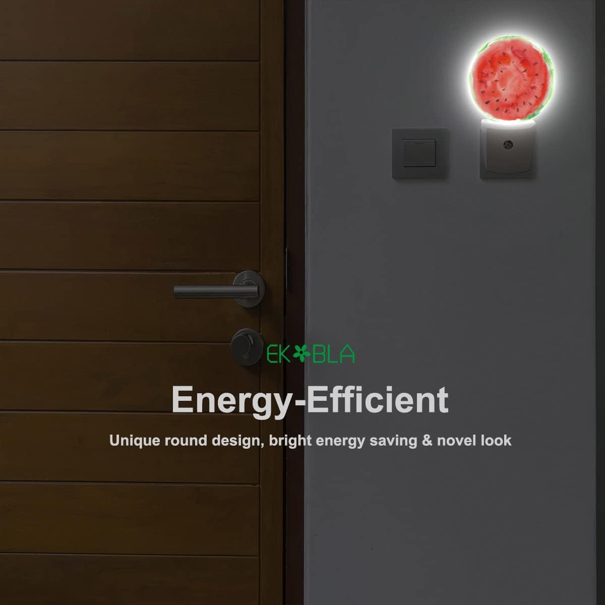 EKOBLA Summer Fruits Design Plug-in Nightlights Watermelon with Black Seeds Red Slice Night Lights Plug into Wall Auto Sensor Led Lamp Funny Nightlight for Men Women Boys Girls