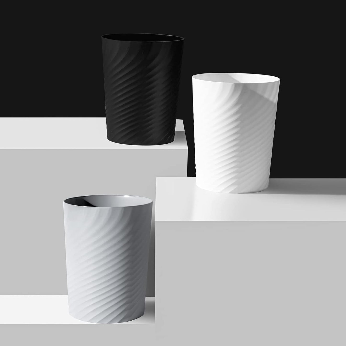 UUJOLY Plastic Small Trash Can Wastebasket, Garbage Container Basket for Bathrooms, Laundry Room, Kitchens, Offices, Kids Rooms, Dorms, 1.8 Gallon, White, 3 Pack