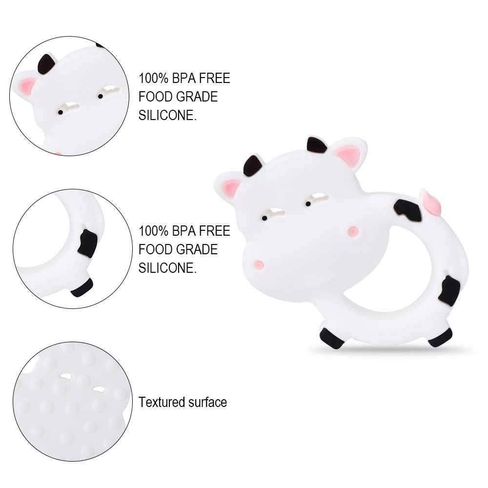 Baby Silicone Teether,Sensory Chew Toys,BPA Free Soft and Effective Infant Teething Pain Relief Toys,Freezer Safe,Food Grade Silicone,Best Shower Gift for Boys and Girls (Cow)