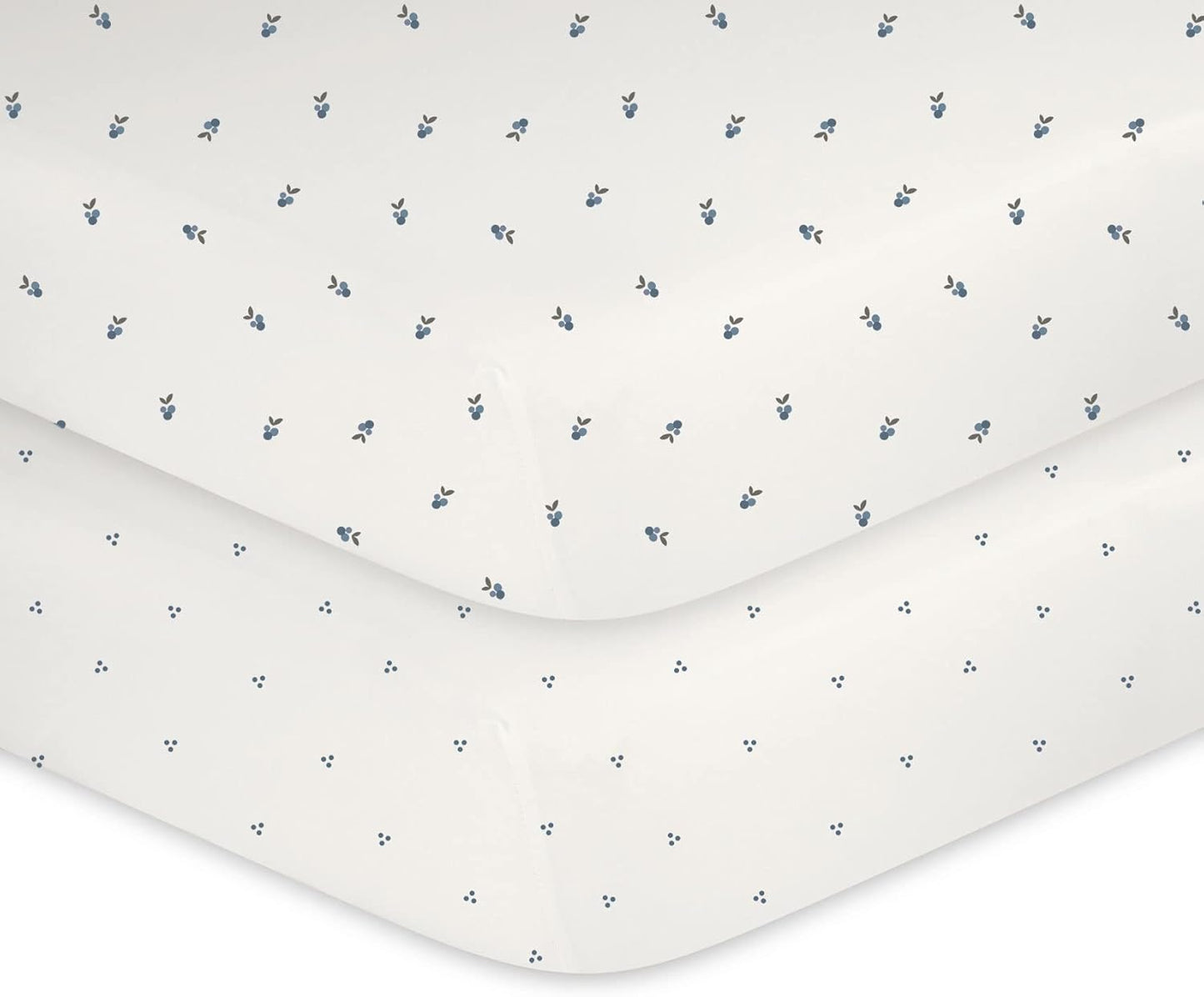 Ely's & Co. Patent Pending Waterproof Crib Sheets, 100% Cotton with Waterproof Lining - Built in Mattress Protector, 2 Pack Fitted Crib Sheet Set, Berry and Cluster Dot (Blue) 28” x 52”