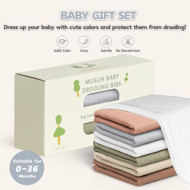 Susurration Muslin Baby Drool Bibs 6Pack Soft Triangular Adjustable Baby Bandana Bibs for Unisex Baby Girls & Boys