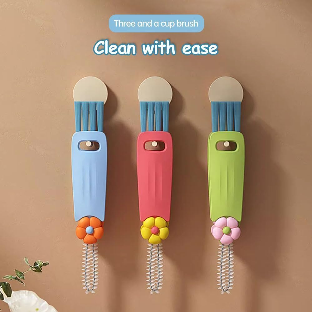 3 in 1 Cup Lid Cleaning Brush, 2025 Upgraded Multifunctional Insulation Bottle Cleaning Tools, Portable Crevice Cleaning Brush Set for Baby Bottle Gap Tight Spaces (#2 Red)