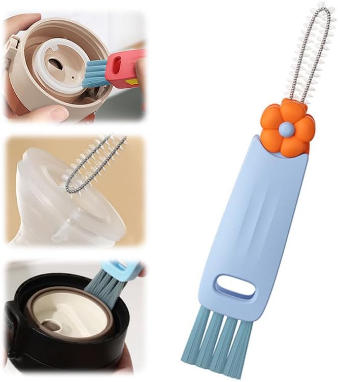 3 in 1 Cup Lid Cleaning Brush, 2024 New Crevice Cleaning Brush Set for Baby Bottle Gap Tight Spaces Cup, 3 in 1 Multifunctional Cleaning Brush Portable Cup Lid Cleaner with Brush(E)