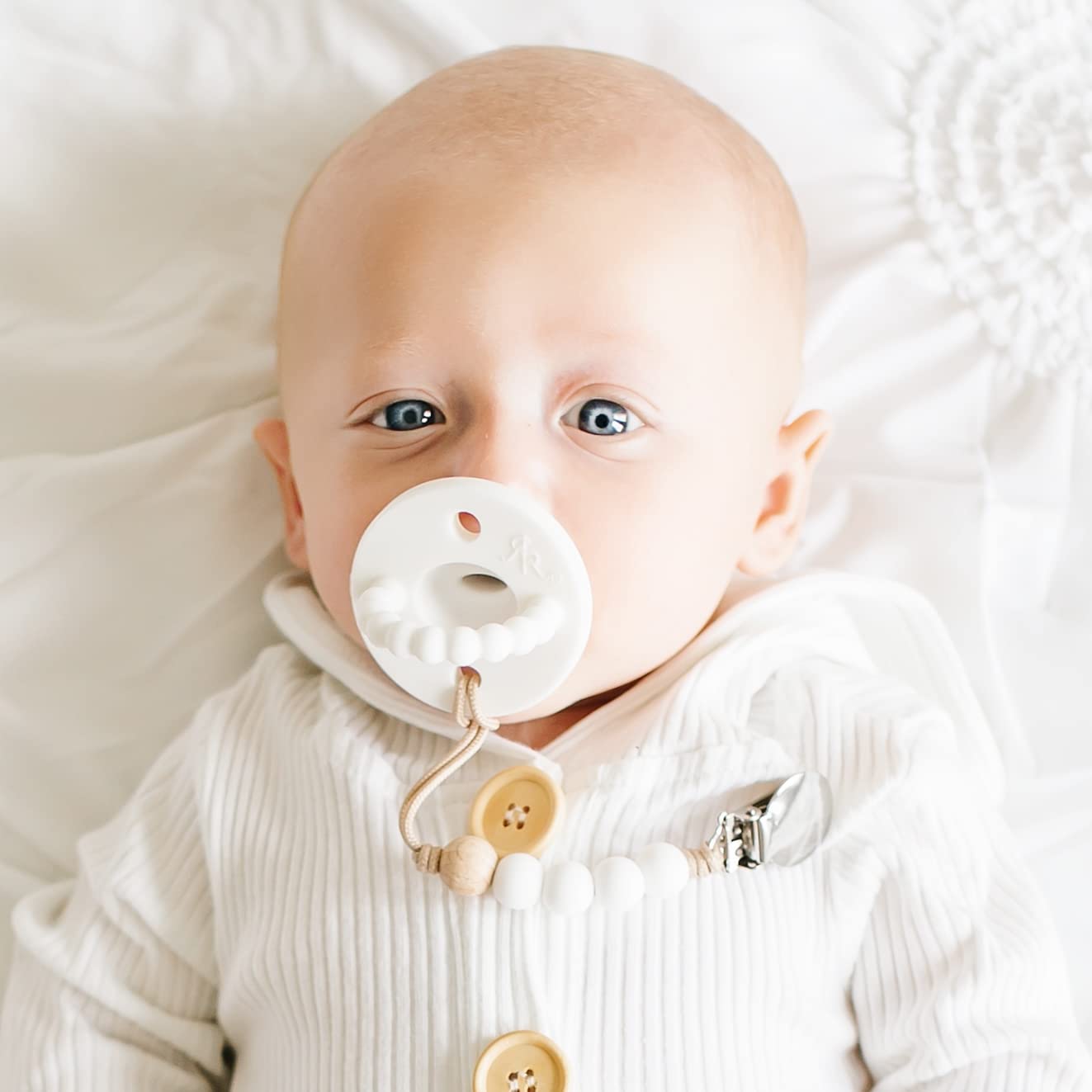 Ryan & Rose Cutie PAT Pacifier Teether (Flat, White)