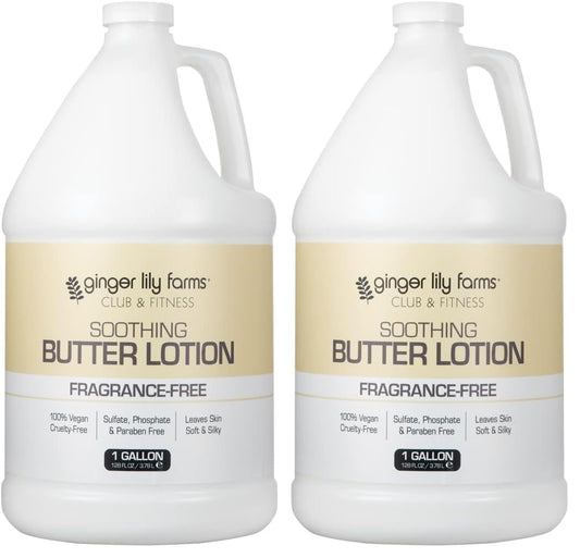 Ginger Lily Farms Club & Fitness Soothing Butter Lotion for Dry Skin, 100% Vegan & Cruelty-Free, Fragrance Free, 1 Gallon (128 fl oz) Refill (Pack of 2)