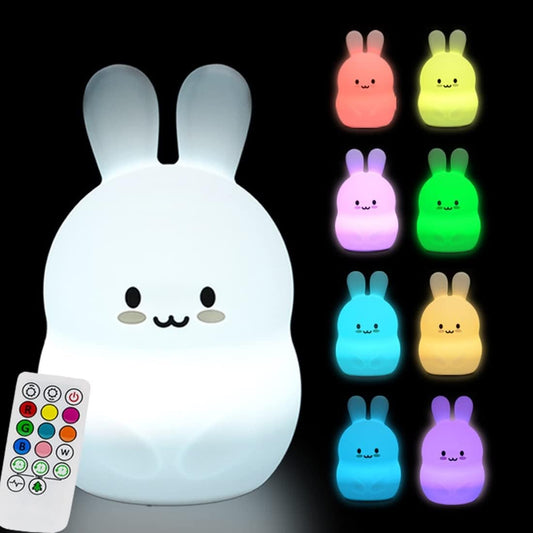 Large Rabbit Night Lights for Kids in Silicone, 9 Colors Baby Bedroom Lighting Children Bedside Table Lamps for Toddlers/Boys/Girls/Adults/Bedroom/Student/Elder/Bathroom/Outdoor - Large