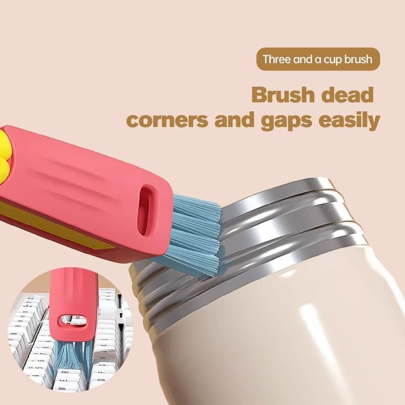 3 in 1 Cup Lid Cleaning Brush, 2025 New Cup Lid Cleaner with Brush, Multifunctional Portable Crevice Cleaning Brush Set for Baby Bottle Gap Tight Spaces, Home Kitchen Cleaning Tools (A-Orange)