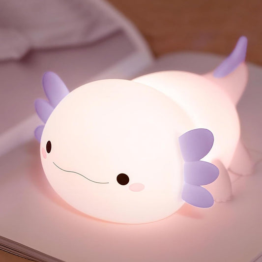 Axolotl Night Light for Kids,Cute Purple Axolotl Lamp ,LED Squishy Nursery Nightlight, Food Grade Soft Silicone Novelty Animal Bedside Lamp,Adorable Room Decor , Axolotl Gitfs for Mother Girls Baby