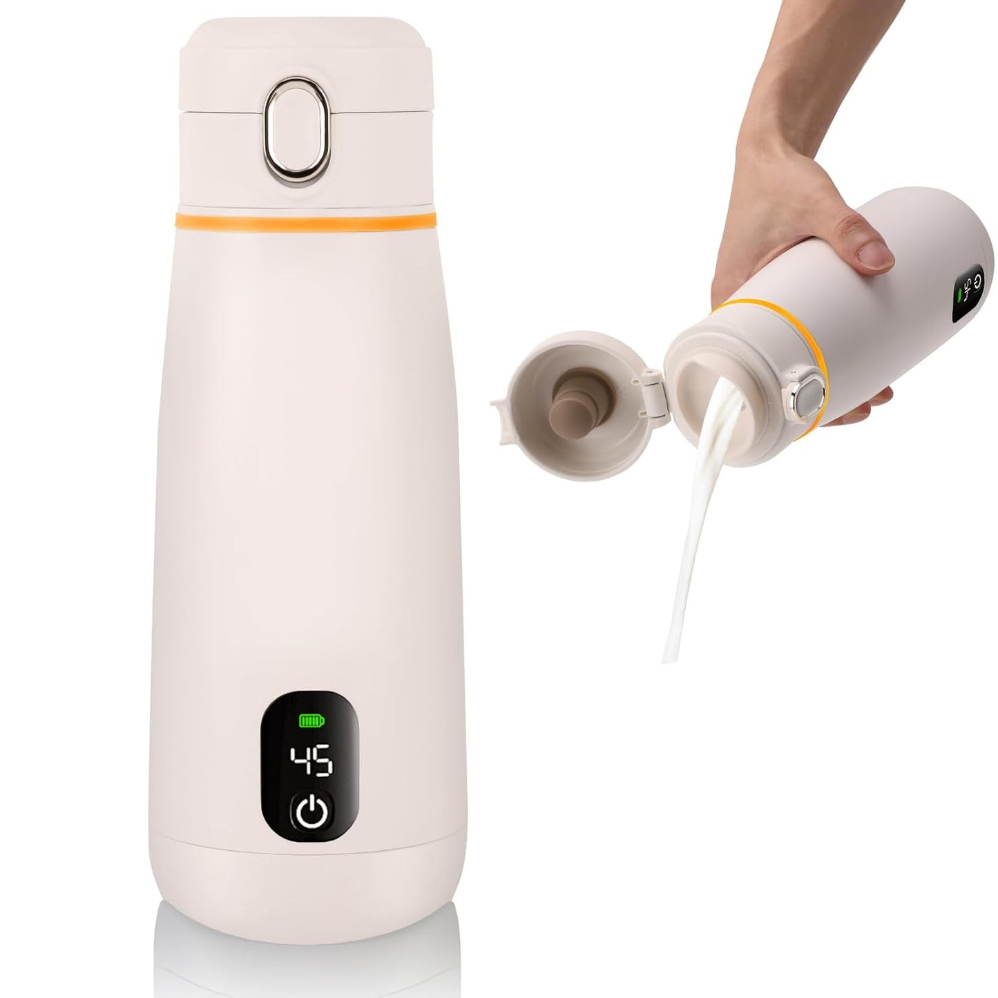 Portable Milk Warmer, Portable Bottle Warmer for Travel, 12 oz Instant Breastmilk Formula Warmer, Fast Heating & Long Battery Life, On The Travel Car Airplane Fast Heat Up