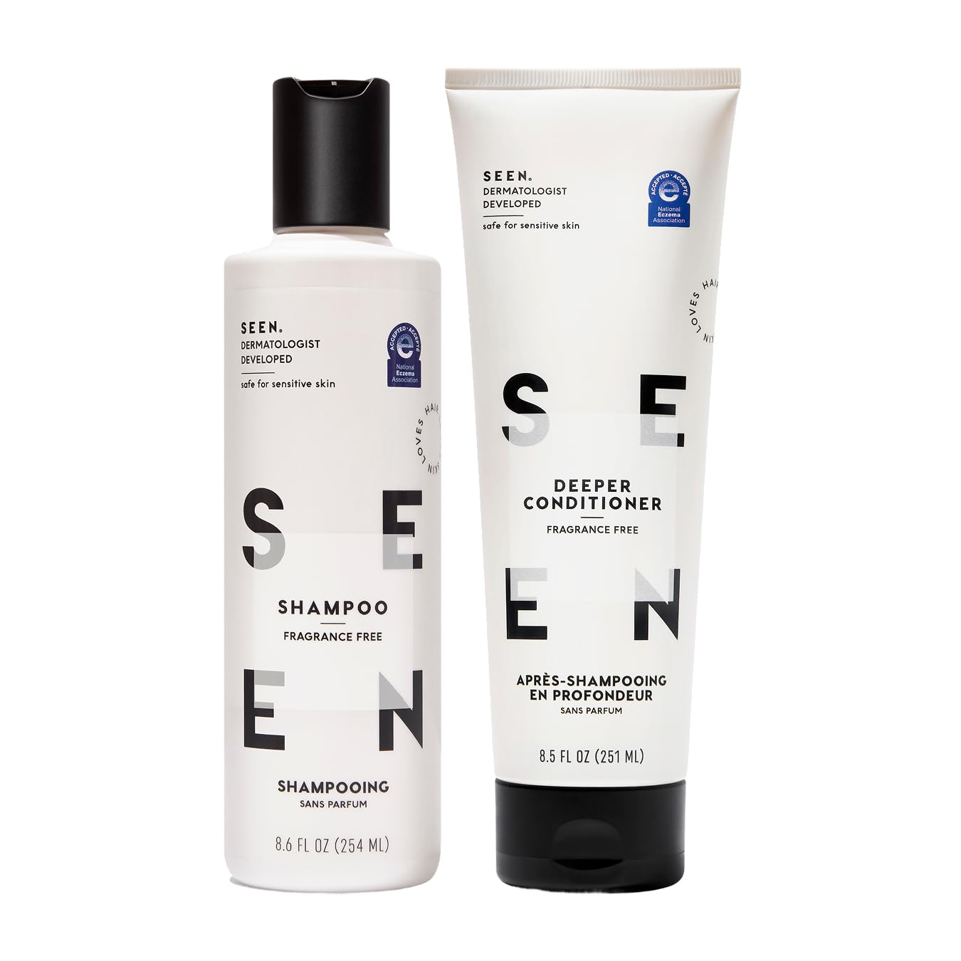 SEEN Shampoo & Deeper Conditioner Bundle, Fragrance-Free - Non-Comedogenic & Hair Care - Dermatologist-Developed, Safe for Sensitive, Eczema & Acne-Prone Skin