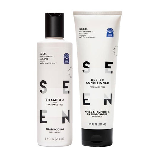 SEEN Shampoo & Deeper Conditioner Bundle, Fragrance-Free - Non-Comedogenic & Hair Care - Dermatologist-Developed, Safe for Sensitive, Eczema & Acne-Prone Skin